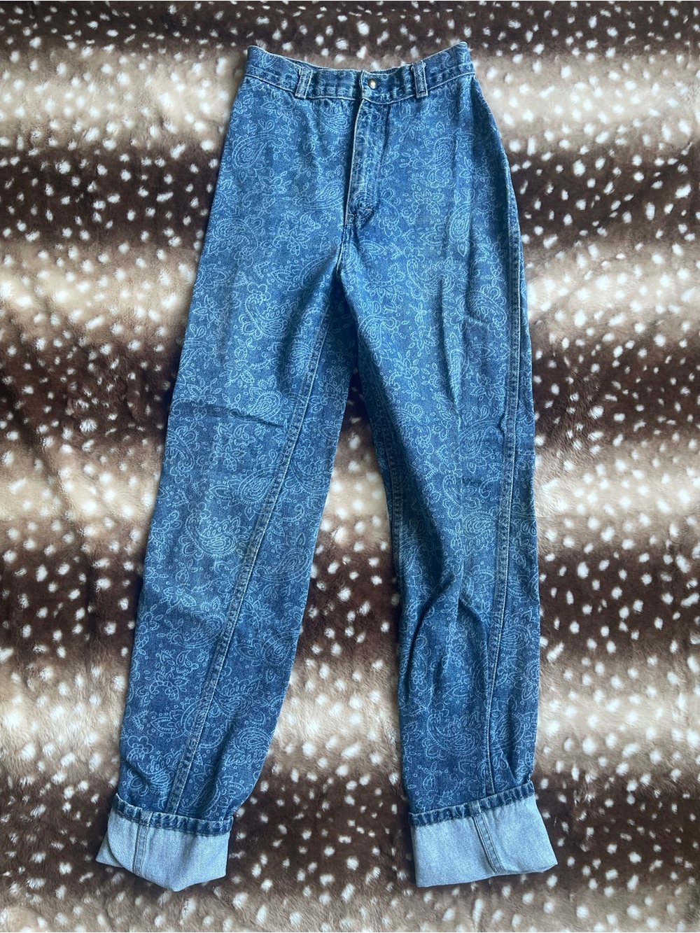 Vintage 100% cotton paisley print high waisted jeans
